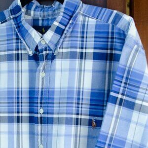 Ralph Lauren Short Sleeve Button Down Shirt Blue Plaid 2XB